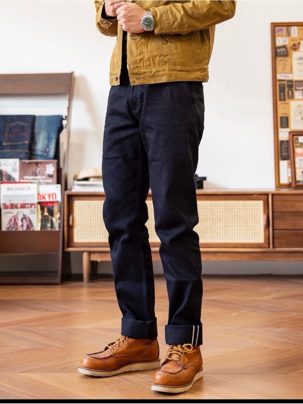 Men's Slim Straight Jeans in Navy Blue - Classic Workwear Style